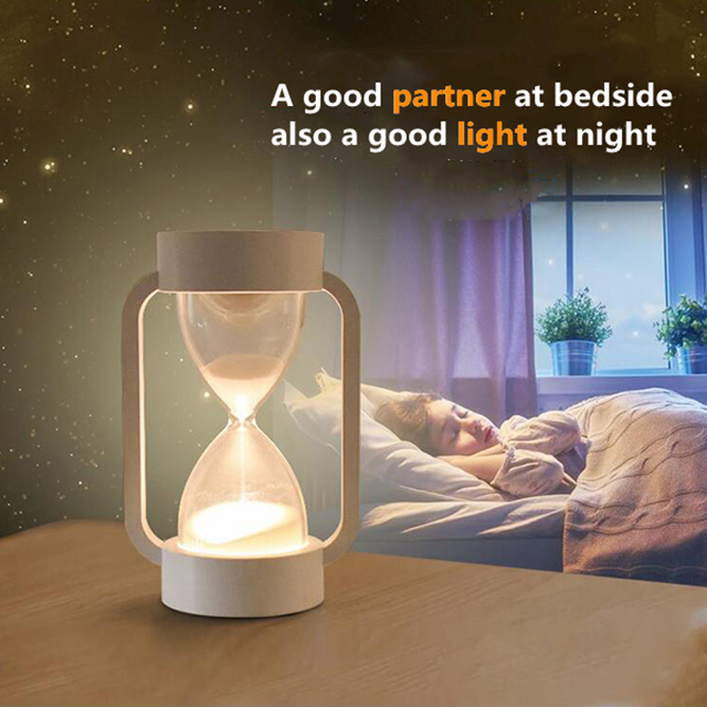 Reloj de arena de arena RGB, blanco cálido, portátil, batería de detección de gravedad, lámpara de mesa LED para niños, junto a la cama