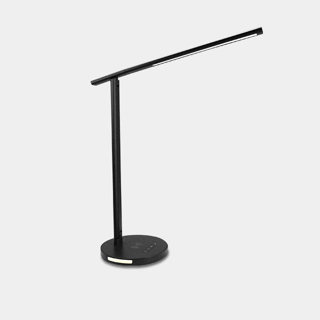 Lámpara de mesa negra de oficina de aleación de aluminio plegable de carga inalámbrica rápida con brillo continuo minimalista con modo de lectura nocturna
